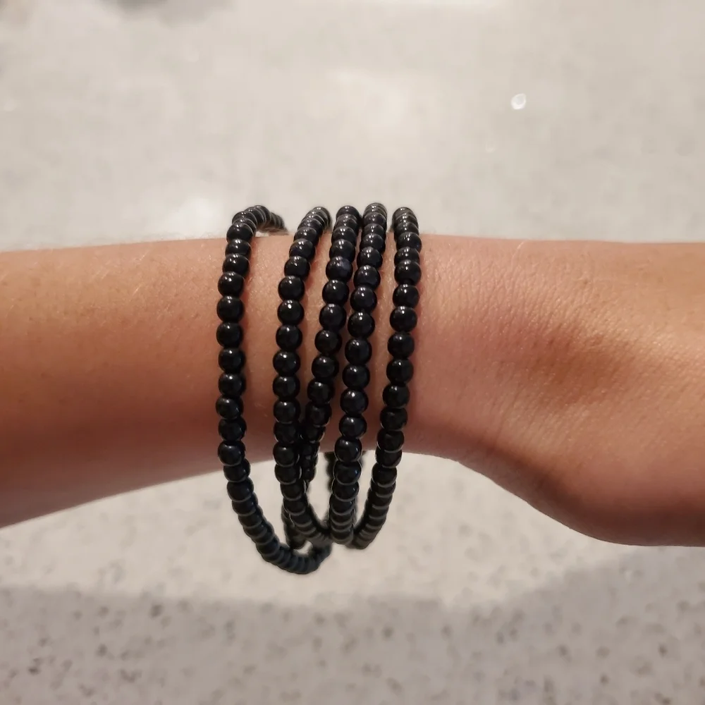 Black Beads Long Necklace Drop Preppy Basic Boho Classic Casual Bracelet Formal